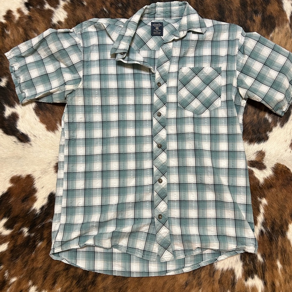 Redhead Blue and White Plaid Short Sleeve Shirt